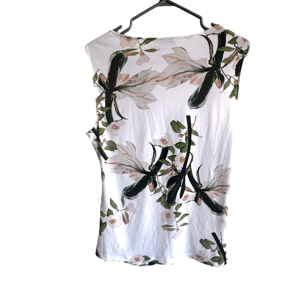 DKNY Women’s Floral Blossom Print Knot Detail Stretch Blouse Top Size L - Picture 3 of 6
